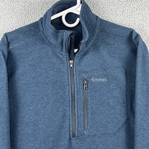 Simms Fishing Products Sweater Mens Small Blue 1/4 Zip Ribbed Chest Pocket - Picture 2 of 12